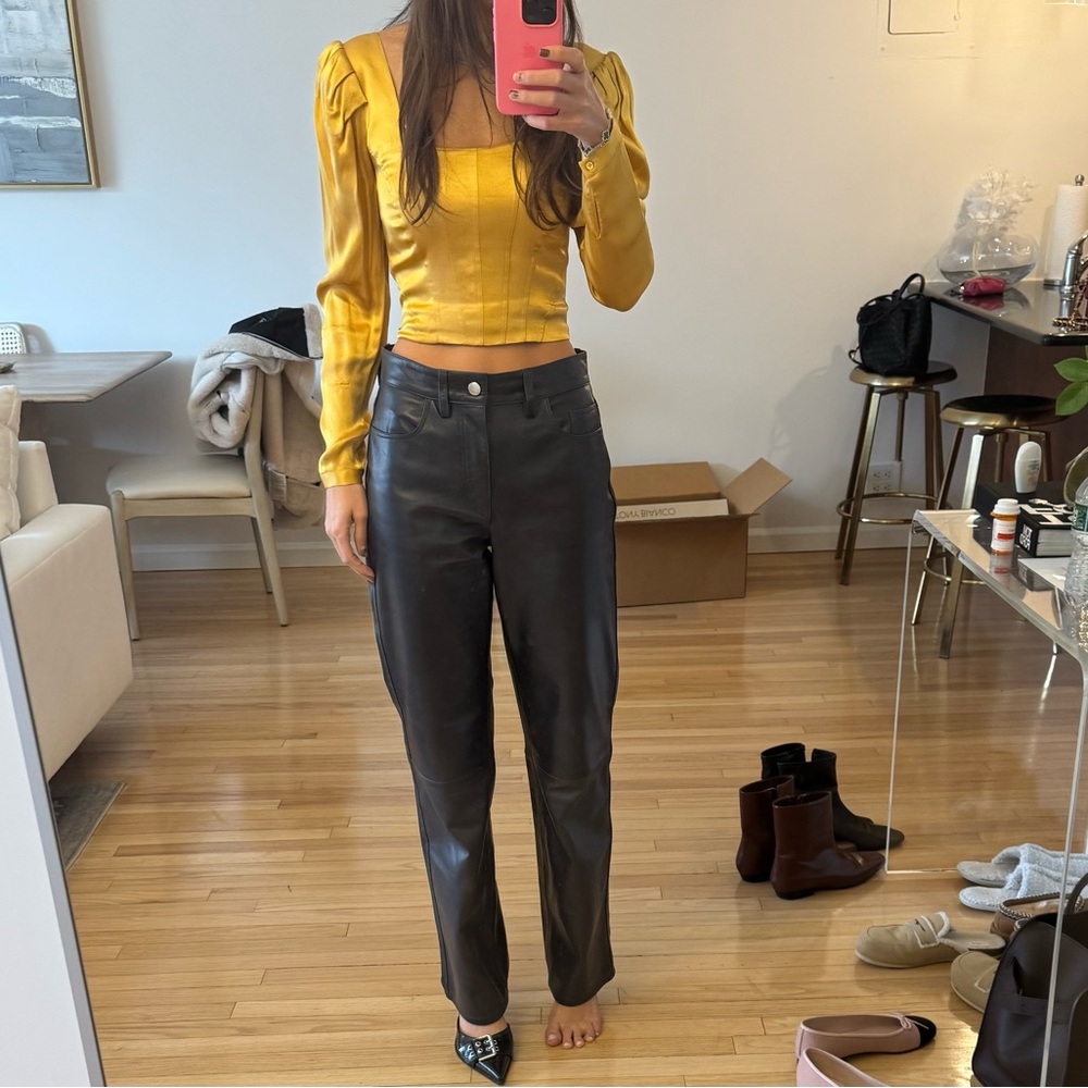 Yellow satin crop top